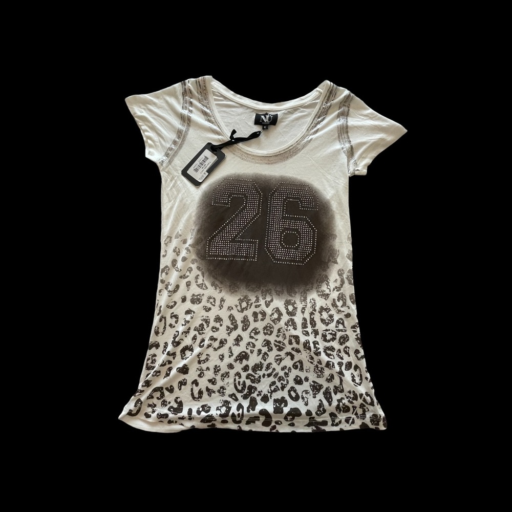 NWT NU Denmark printed T-shirt animal print w embellishments S